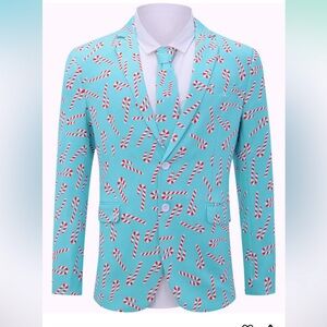 NWOT uideazone Men's Christmas Blazer 3D Printed Tuxedo Jacket & Matching Tie, L